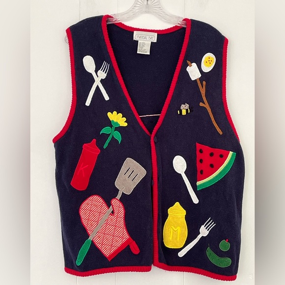Mandal Bay Sweaters - Vintage Mandal Bay 1980’s Sweater Vest Summer Cook Out Grilling Bbq Picnic Sz XL